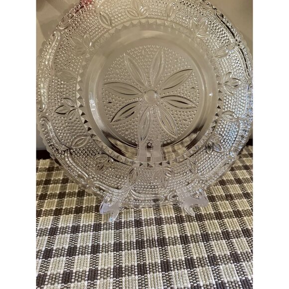 Vintage Federal Glass Clear Pressed Glass Platter With Floral Design Round 11 In - Picture 6 of 6